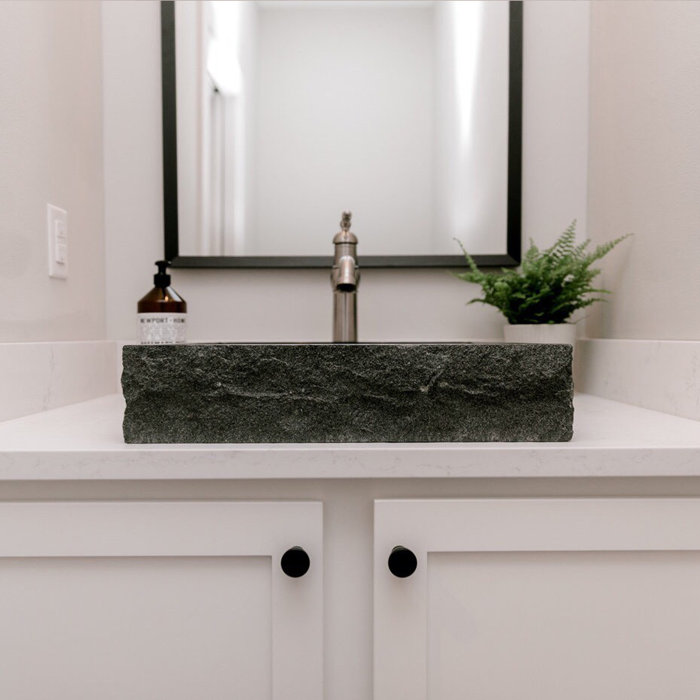Novatto 18'' Black Stone Square Vessel Bathroom Sink | Wayfair